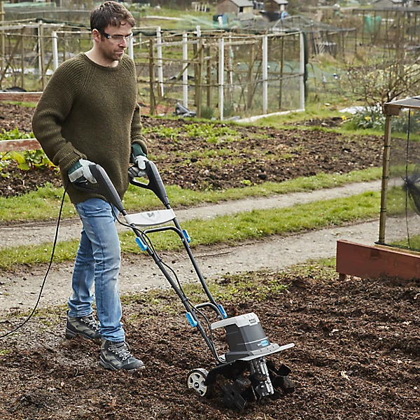 Mac Allister MTIP1400-2 1400W corded garden tiller from B&Q