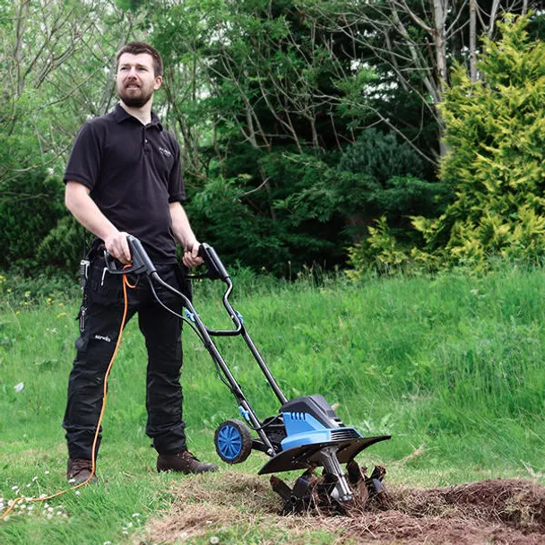 Hyundai HYT1500E 1500W corded electric tiller with 45cm tilling width