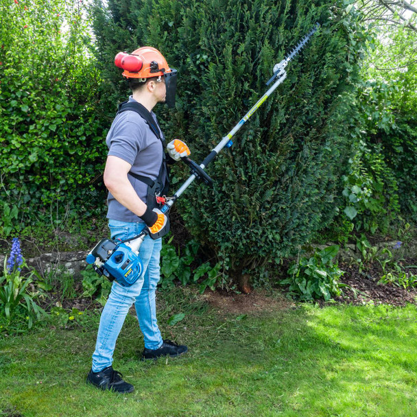 Hyundai HYMT5200X 5-in-1 petrol garden multi-tool in use