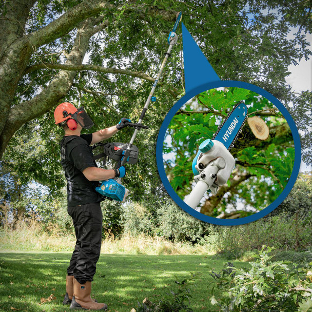 Hyundai HYMT5200X 5-in-1 petrol garden multi-tool in use