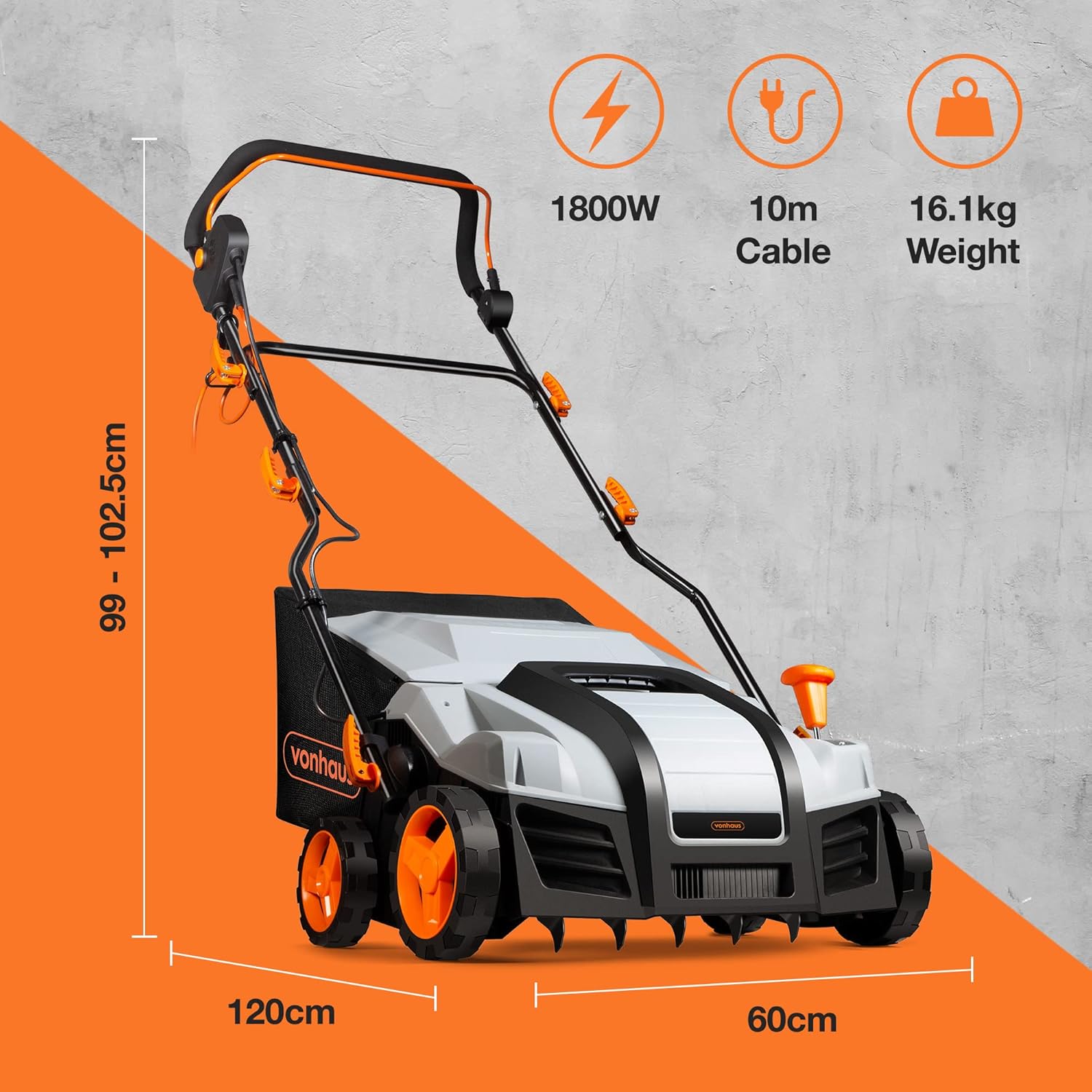 VonHaus 1800W 2-in-1 Scarifier and Rake in action