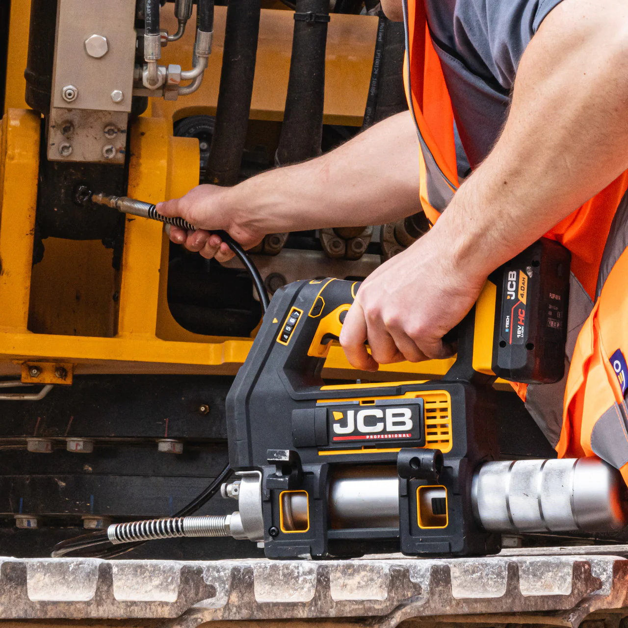 JCB grease gun close-up